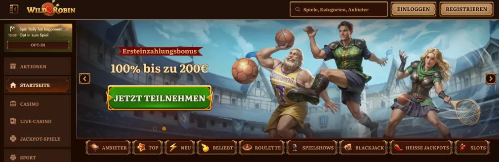 Wildrobin Casino – 275% Willkommensbonus bis zu 2.400 € + 360 Freispiele